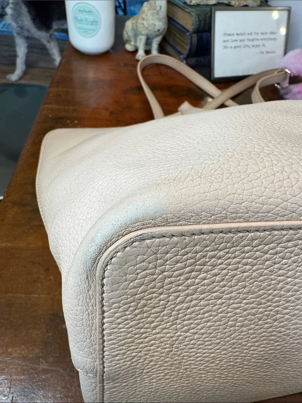 Tory Burch Pebbled Leather Tote with Pink Fur Charm